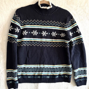 VTG Christopher Banks Sweater L Christmas Hand Embroidered Cotton Blue